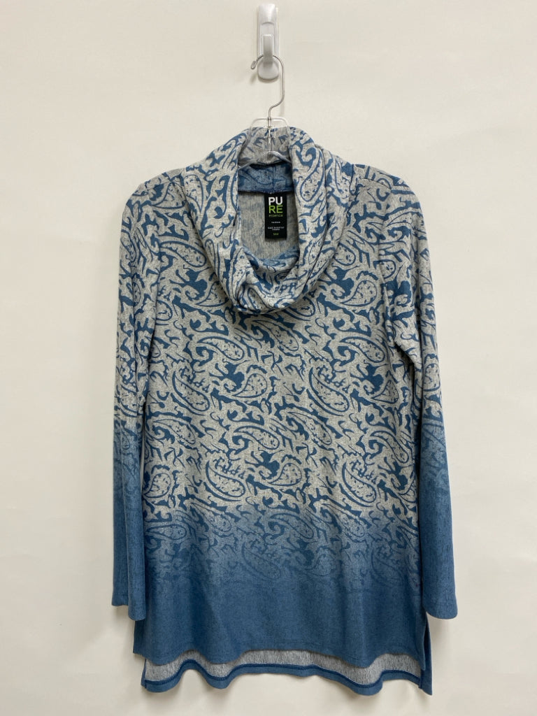 PURE + GOOD Size M Gray Blue Paisley Turtleneck Ladies Sweater