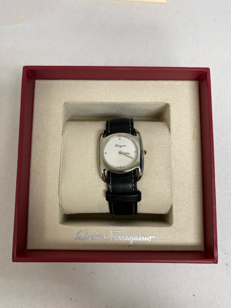 Ferragamo Silver Color Black Ladies Wristwatch