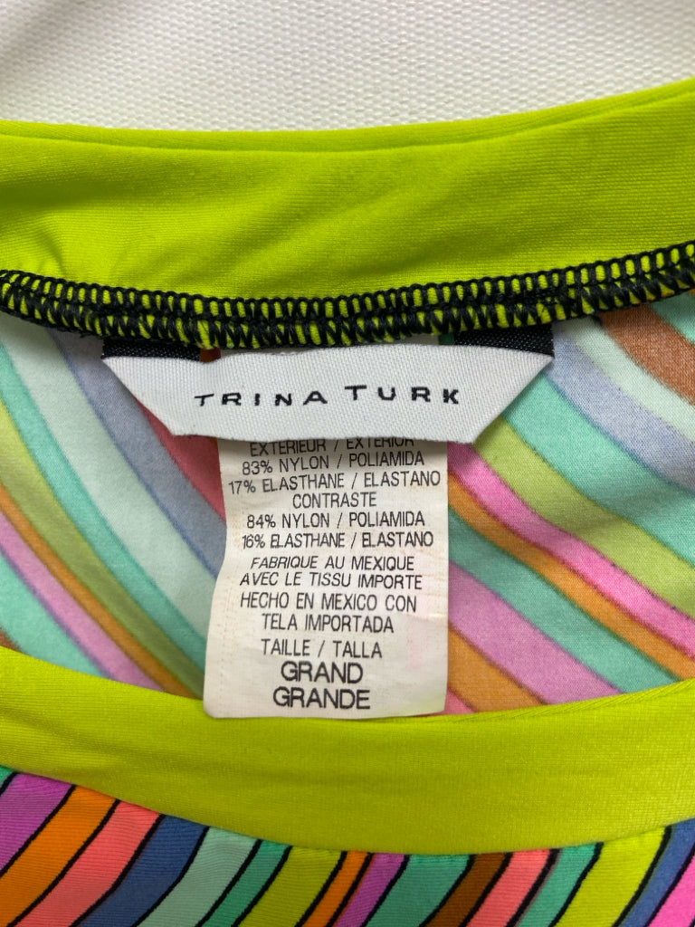 Trina Turk Size L Black Green/Multi Circles Ladies Top