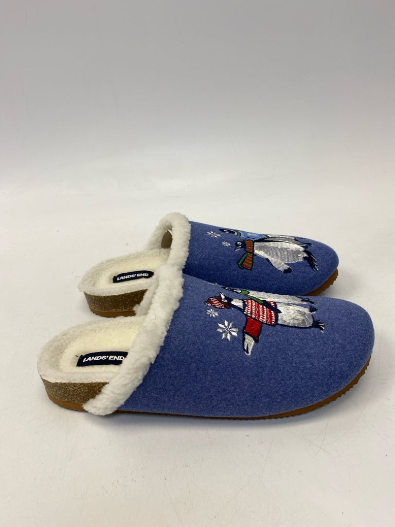 NEW Lands End US Shoe Size 9 Blue Red/Green Penguin(s) Slippers