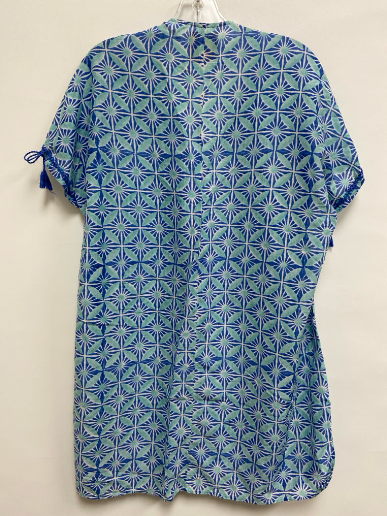 Size M Aqua Blue Print Drape Ladies Dress