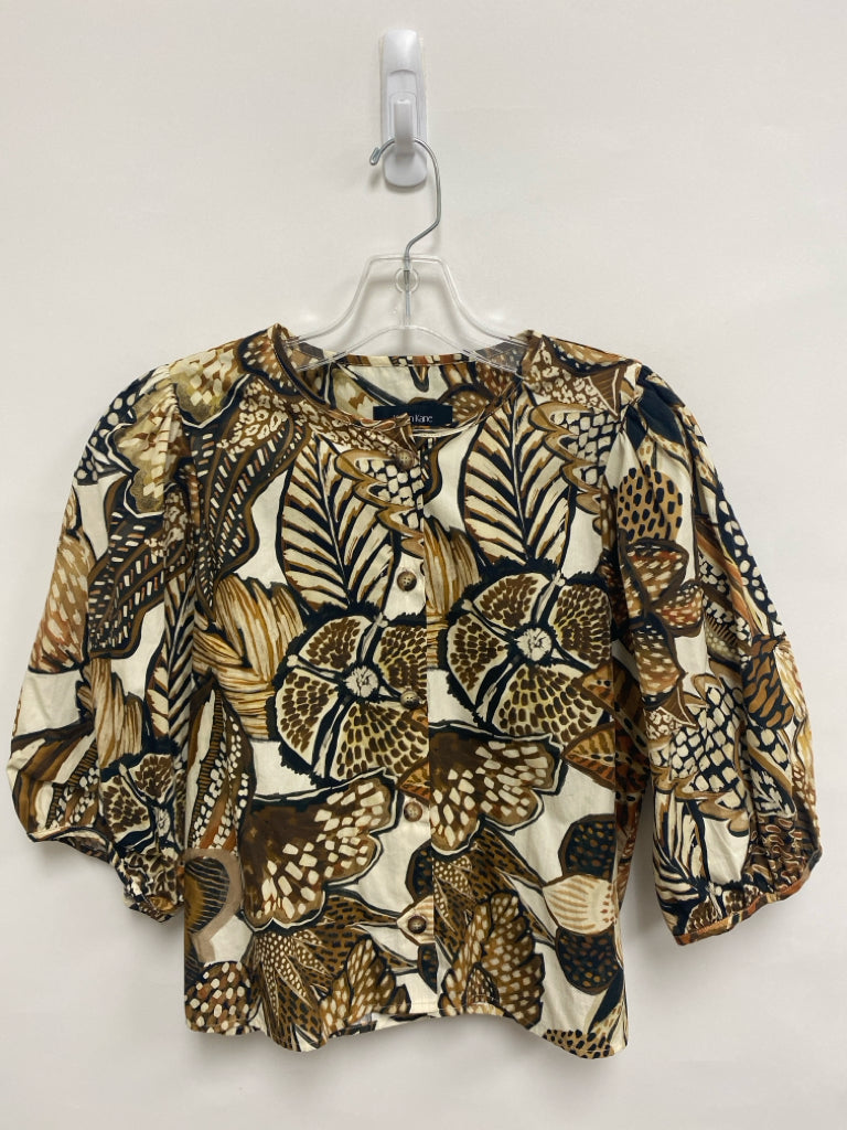 Karen Kane Size XS Tan/Cream Black/Brown Floral Button Up Ladies Top