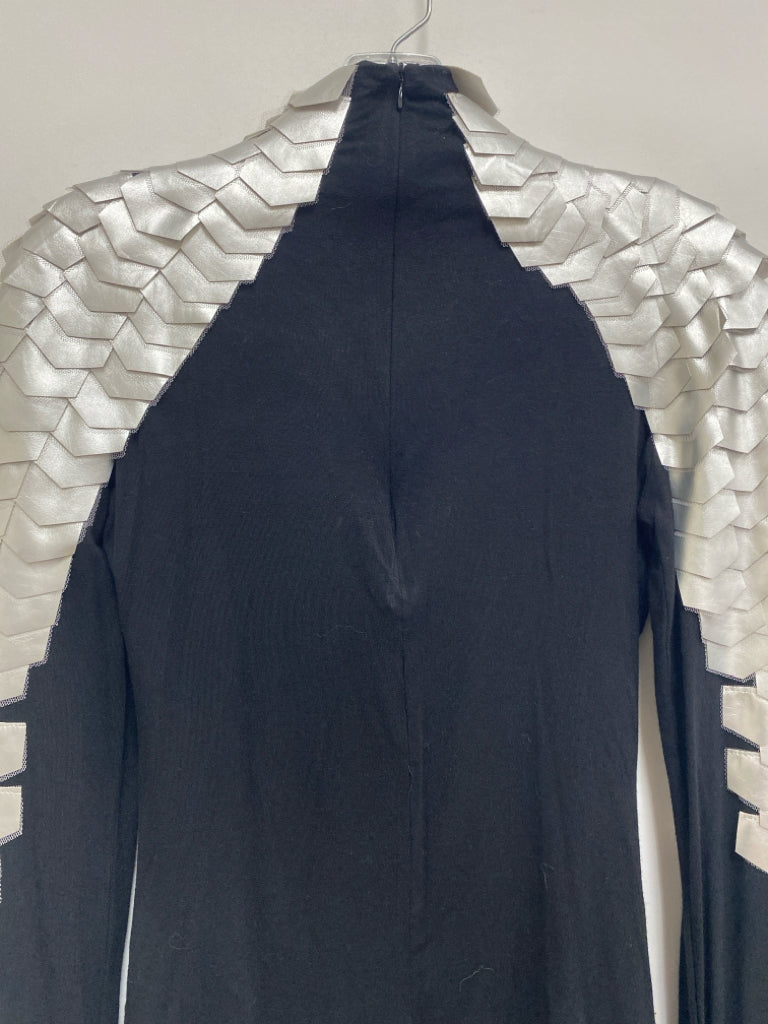 NWT Akira Size S Silver Black Long Sleeve Faux Leather Ladies Top