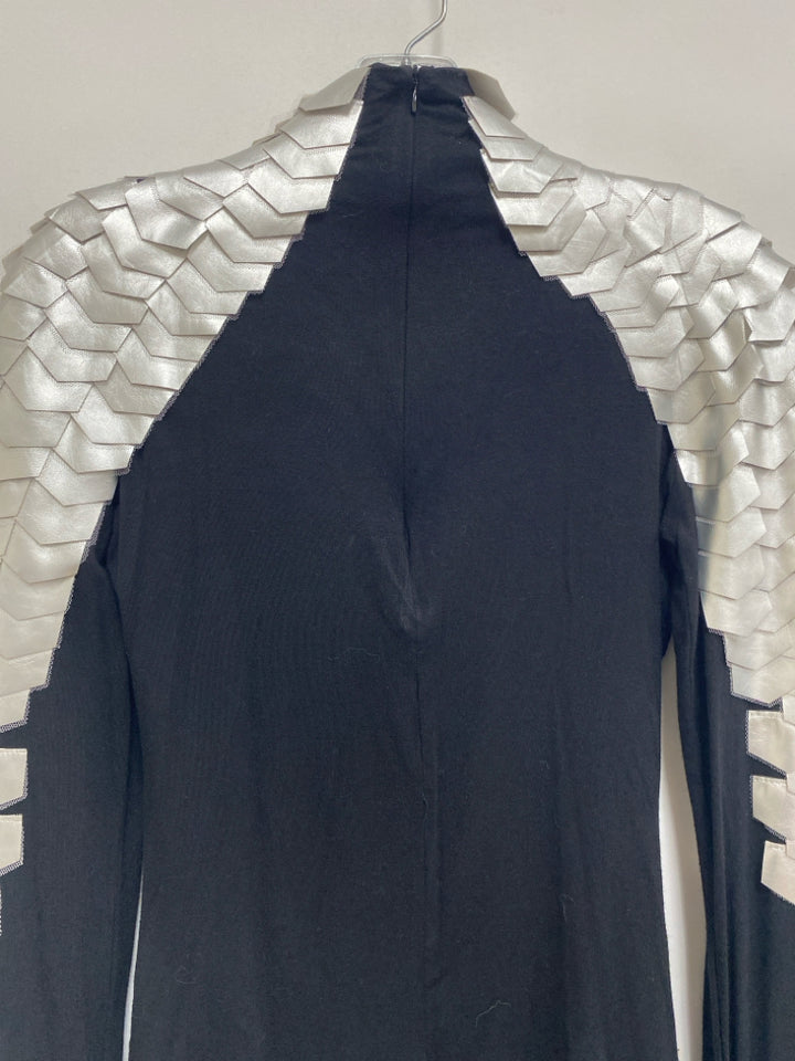 NWT Akira Size S Silver Black Long Sleeve Faux Leather Ladies Top