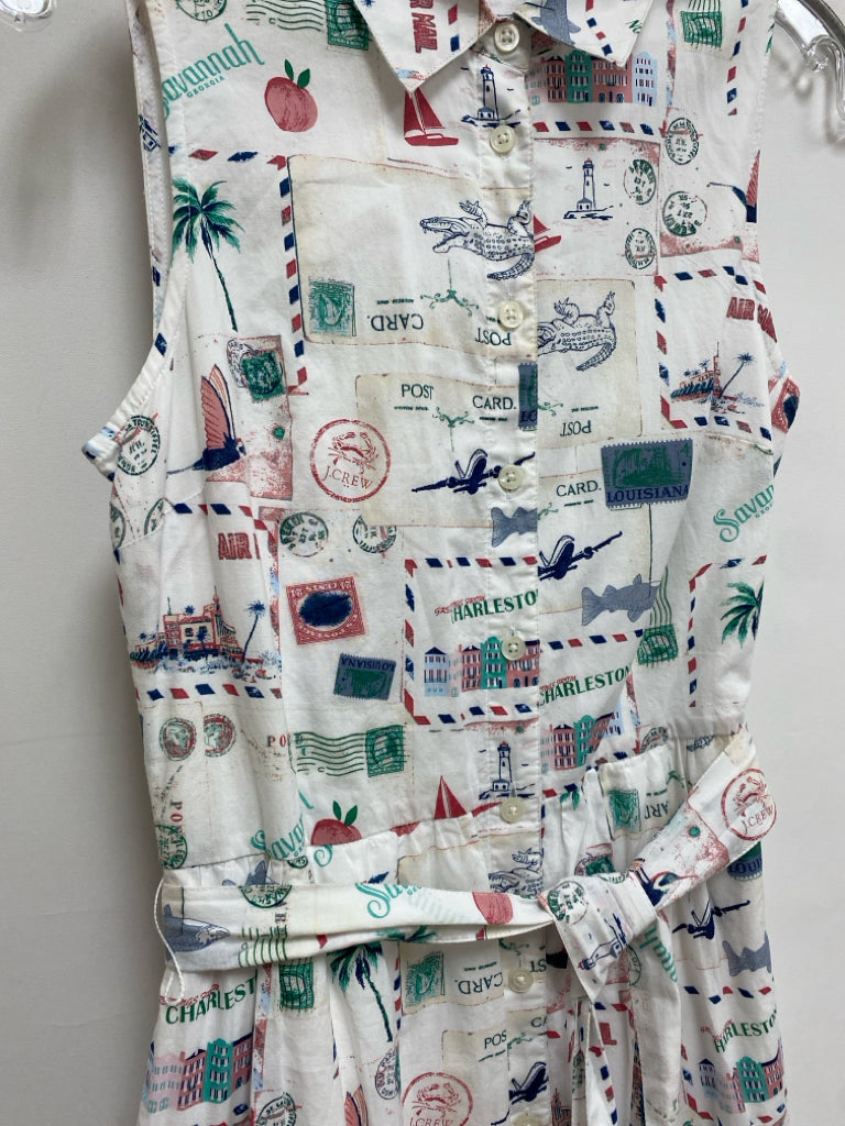 J Crew Size 0 White/Navy Blue/Green Travel Sleeveless Ladies Dress
