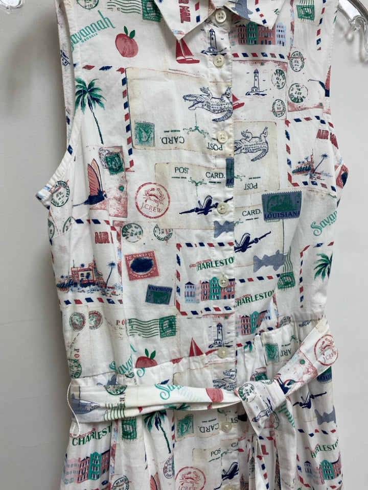J Crew Size 0 White/Navy Blue/Green Travel Sleeveless Ladies Dress