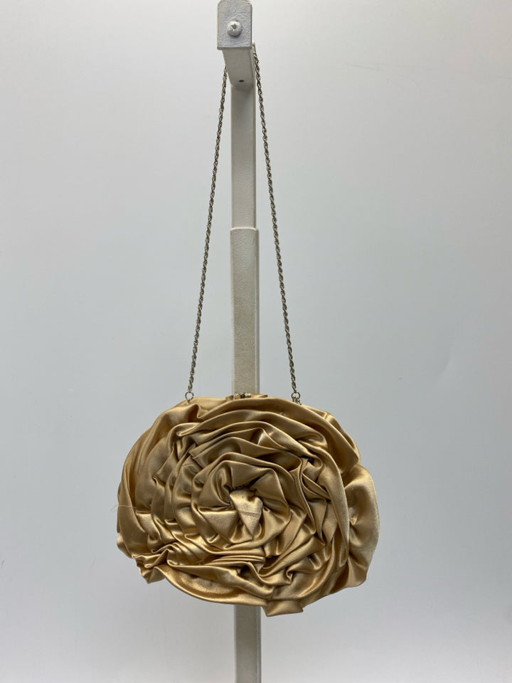 Gold Flower(s) Satin Handbag