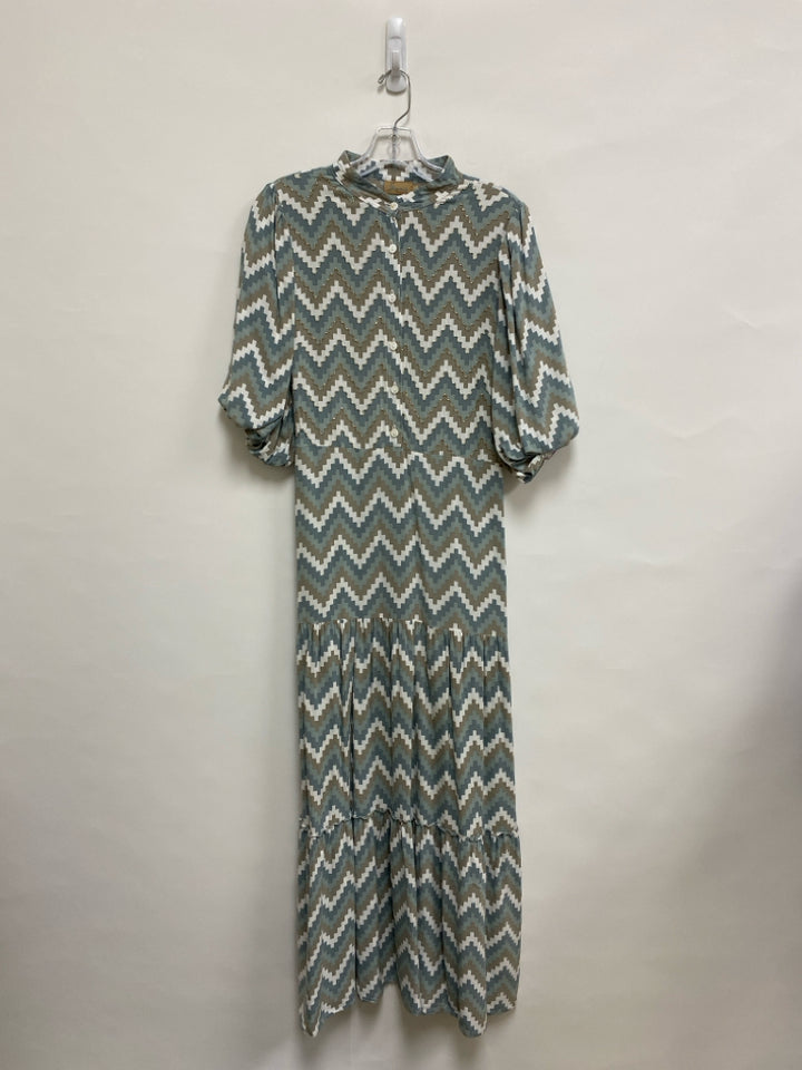 Size S Seafoam/White Taupe Zig Zag Maxi Ladies Dress