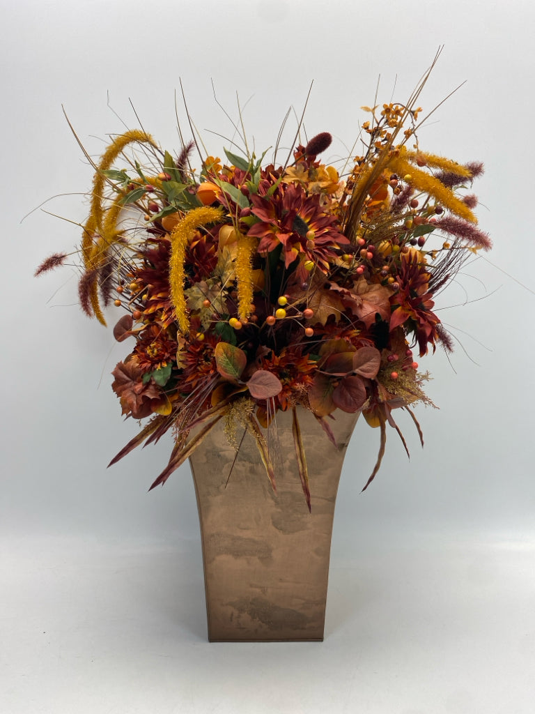 Burnt Orange Green Metal Floral Arrangement