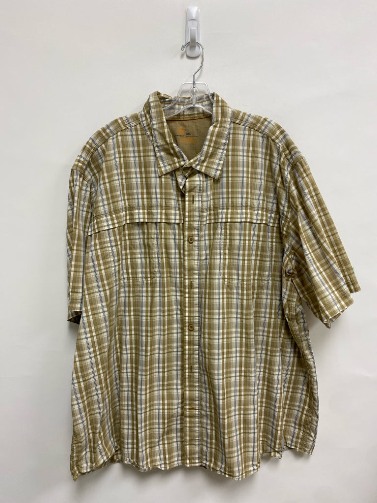 Carhartt Size 3X Tan/Cream Navy Plaid Button Up Men&