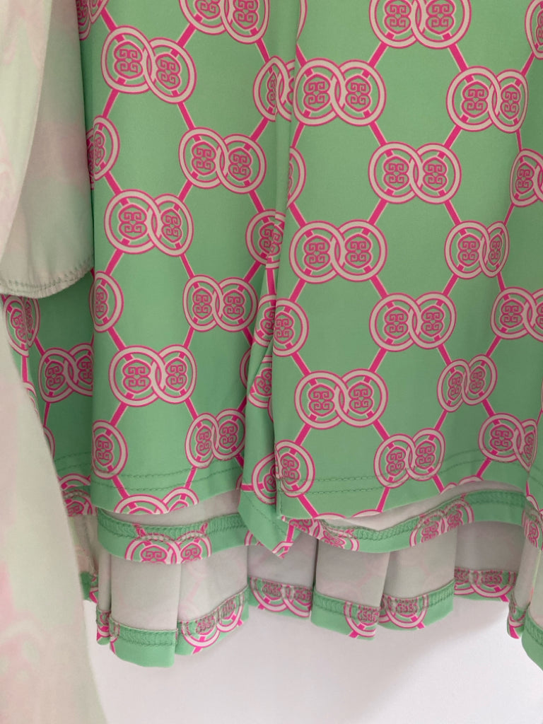 NWT LuLu-B Size L Seafoam/White Neon Pnk Medallion Ladies Skort