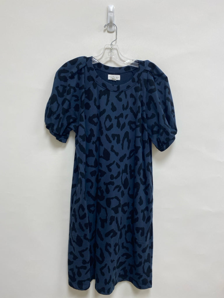Velvet Size M Navy Black Animal Print Puff Sleeve Ladies Dress