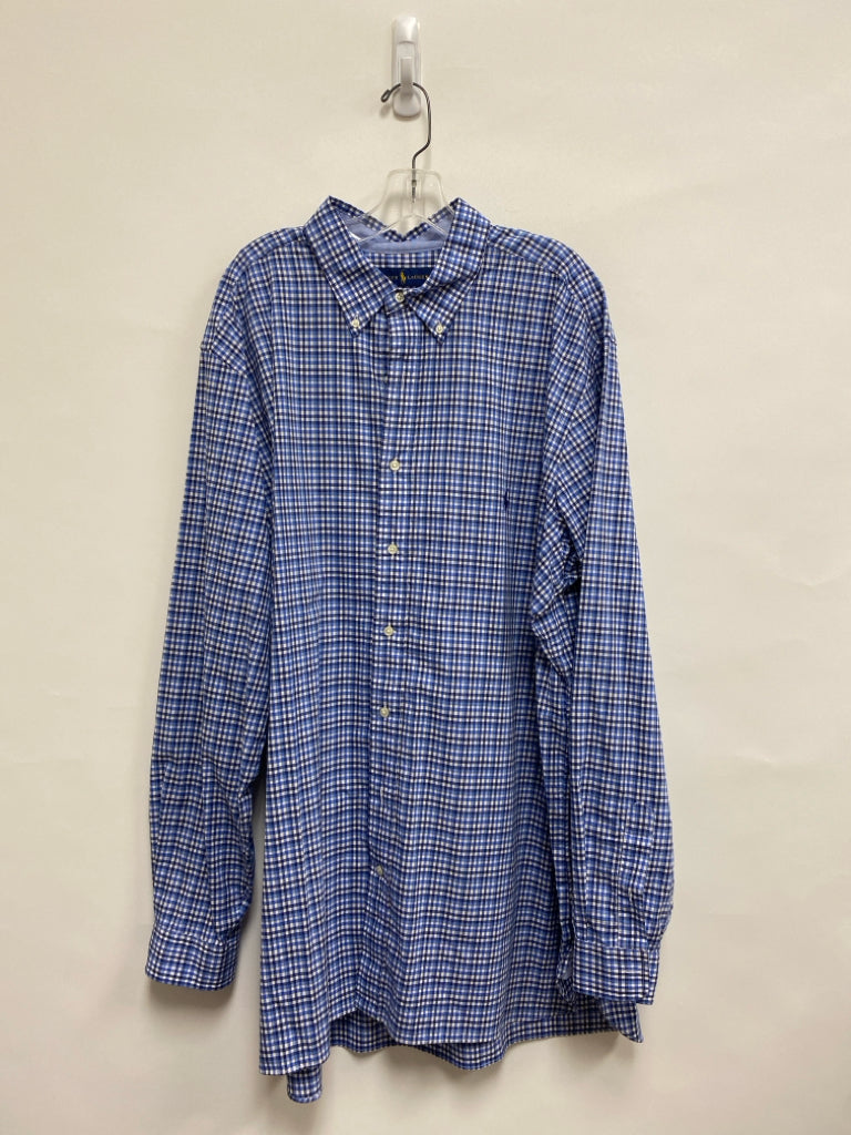 Ralph Lauren Size 2X Blue White/Navy Plaid Button Down Men&