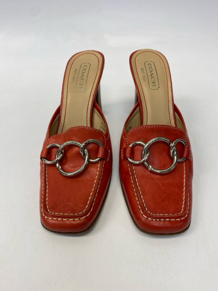Coach  Size 6.5 Red Silver Circle(s) Mules
