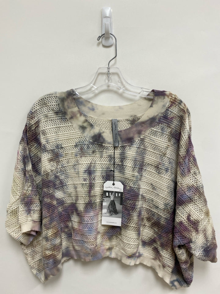 NWT Cynthia Ashby Size OSFA Cream Purple Tie Dye Cropped Ladies Sweater