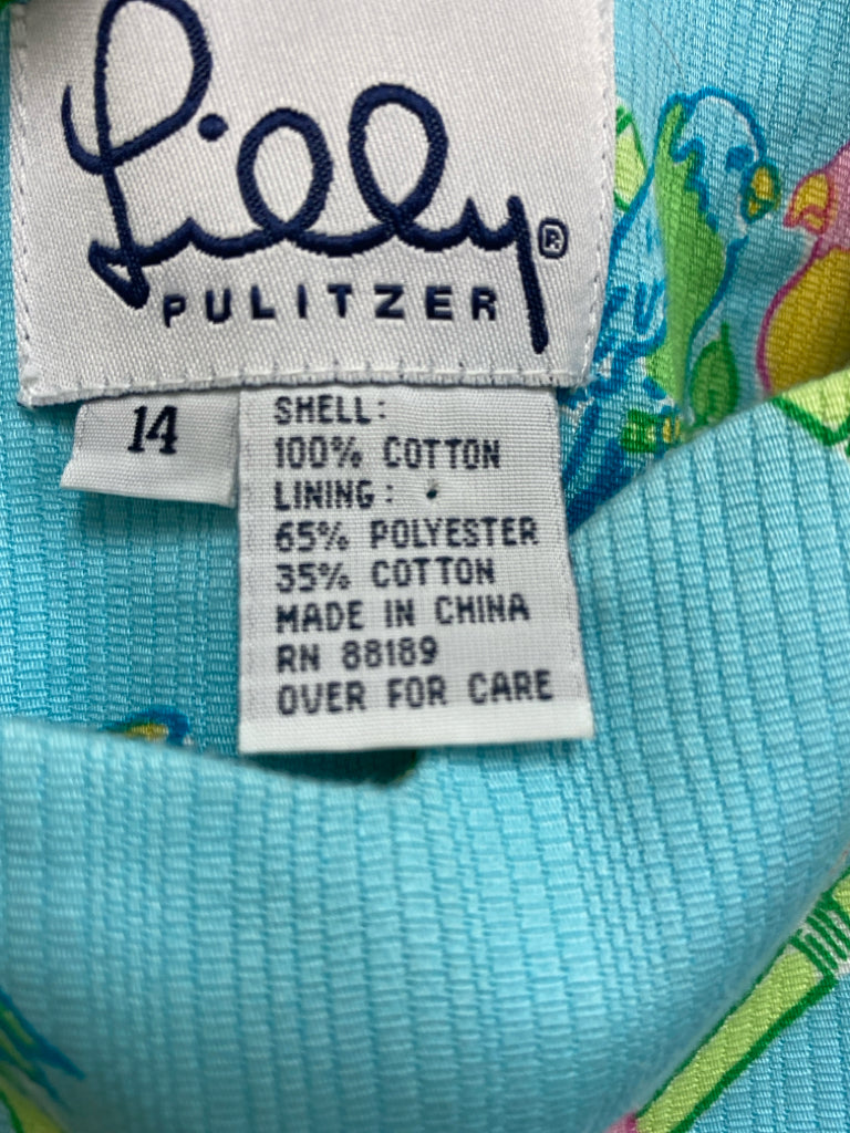 LILLY PULITZER Size 14 Light Blue Green Birds Sleeveless Ladies Dress