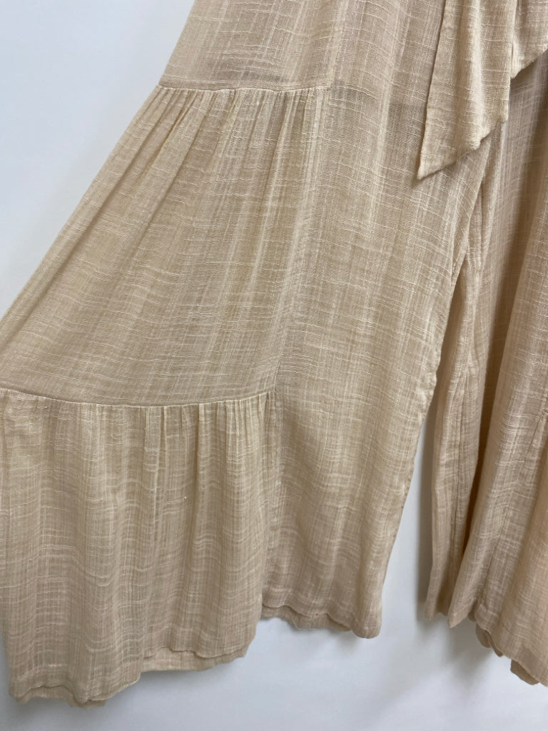 Free People Size L Beige Texture Wide Leg Ladies Pants