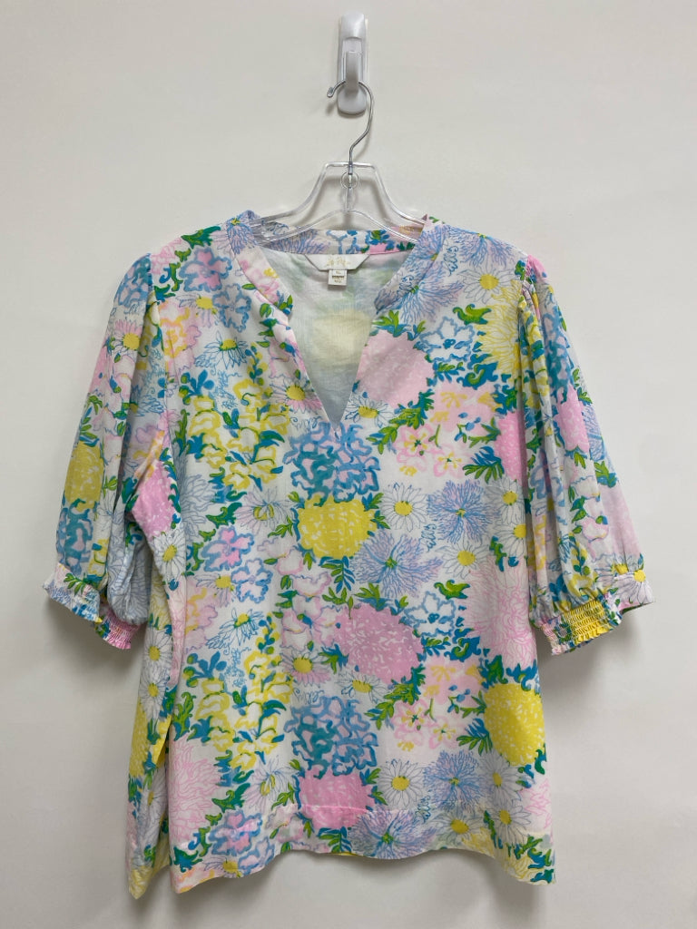 LILLY PULITZER Size XL White/Blue Pastels Flowers Ladies Top