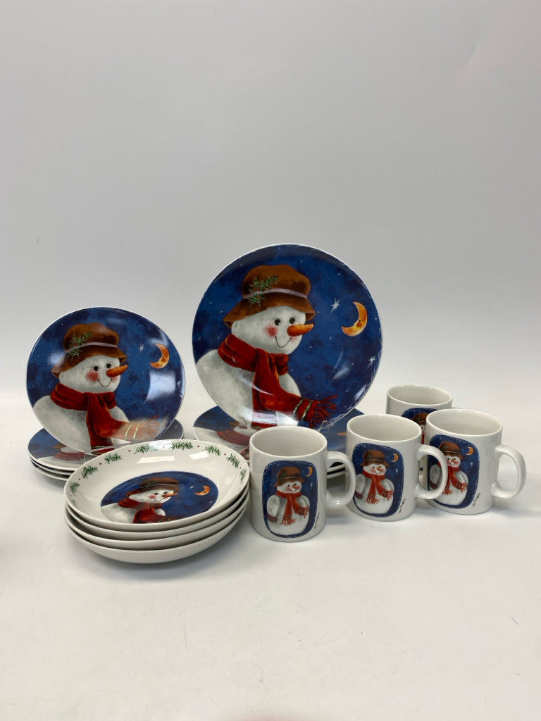 Blue/White Multi Color Snowman Dishes