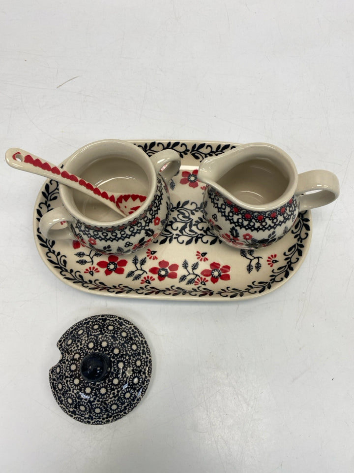 Cream Black/Red Sugar/Creamer