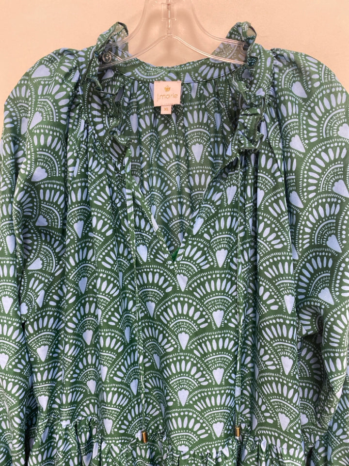 j.marie Size XL Green Blue Print Maxi Ladies Dress
