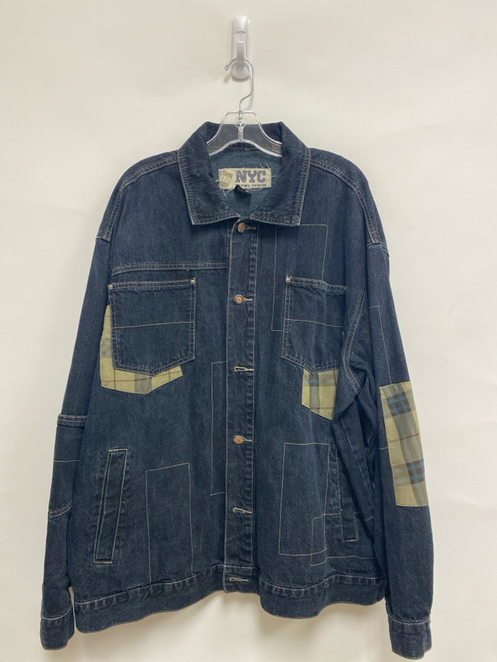 Size XL Charcoal Tan/blue Patchwork Button Up Denim Men&