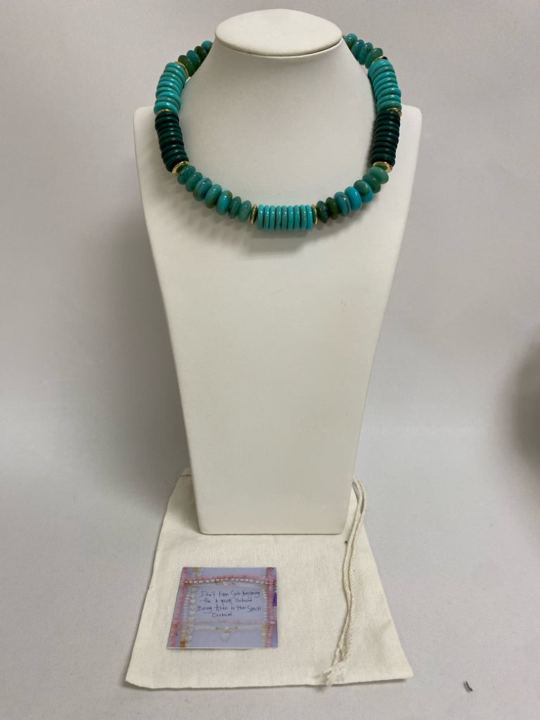 Turquoise Gold Color Beaded Necklace
