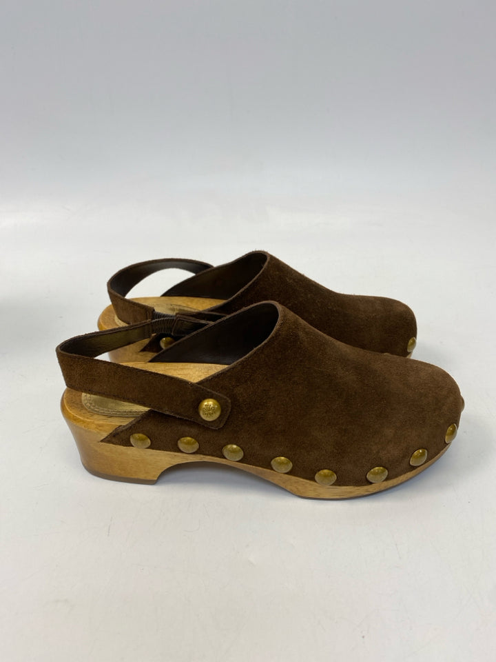 Tory Burch  Size 6 Dark Brown Gold Studded Suede Clogs