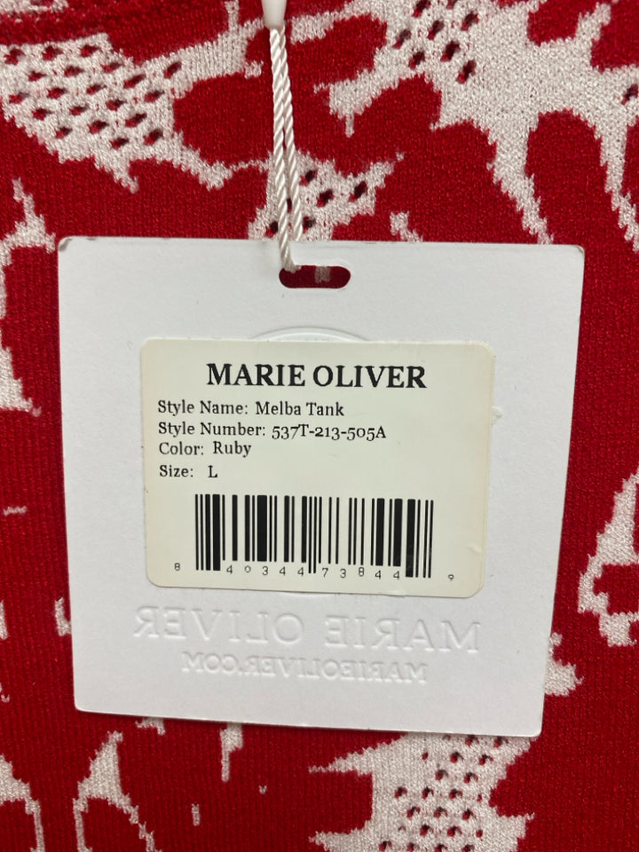 NWT Marie Oliver Size L Red White Sleeveless Ladies Sweater