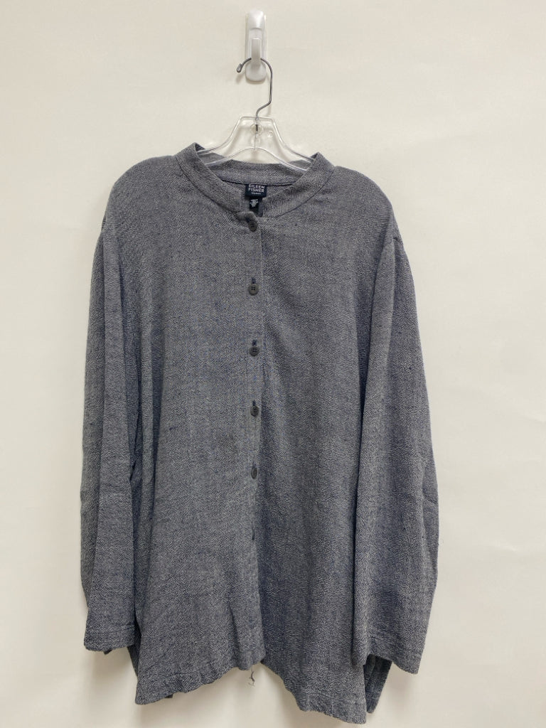 Eileen Fisher  SIZE  2X Gray White Button Up Linen Blend Plus Size Top