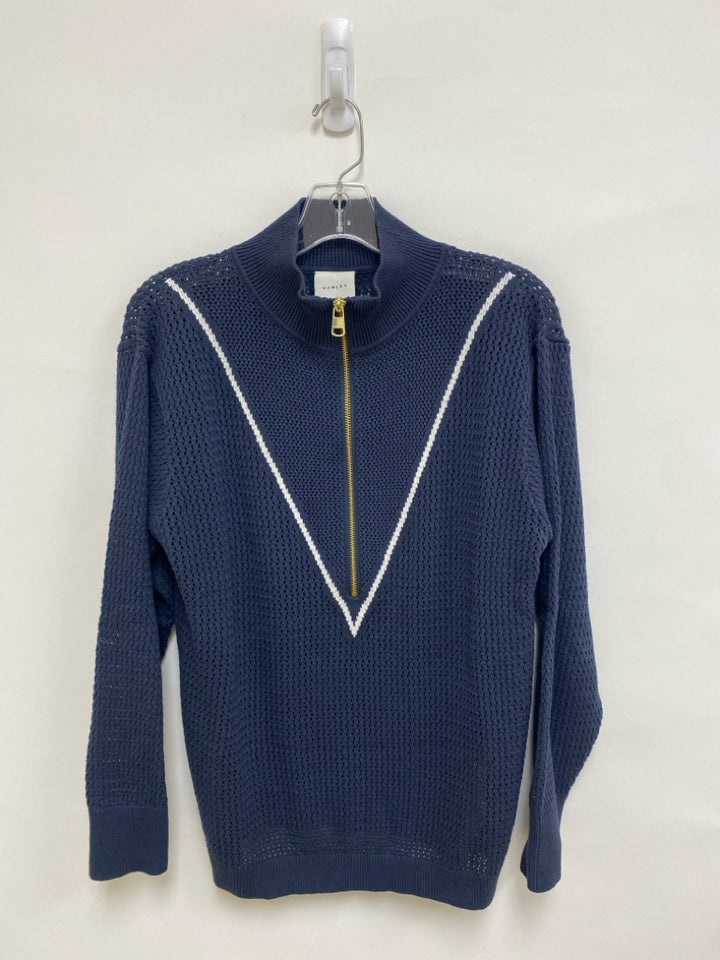 VARLEY Size S Navy White Trimmed Mock Neck Cotton Ladies Sweater
