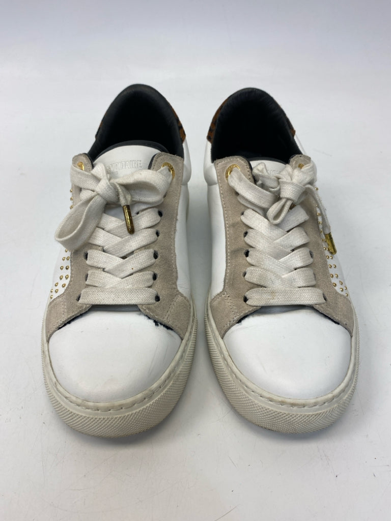 Zadig &amp; Voltaire EU Shoe Size 38 White Tan/Gold Lace-up Sneakers