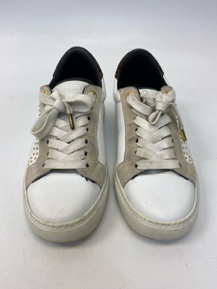 Zadig &amp; Voltaire EU Shoe Size 38 White Tan/Gold Lace-up Sneakers