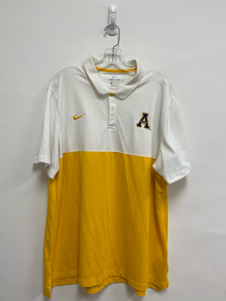 Nike Size XXL White Mustard Color Block Polo Men&