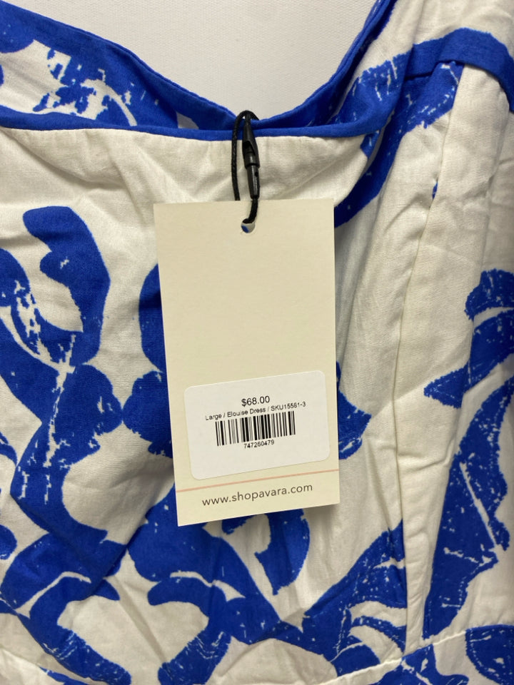 NWT Flying Tomato Size L Blue White Print Sleeveless Ladies Dress
