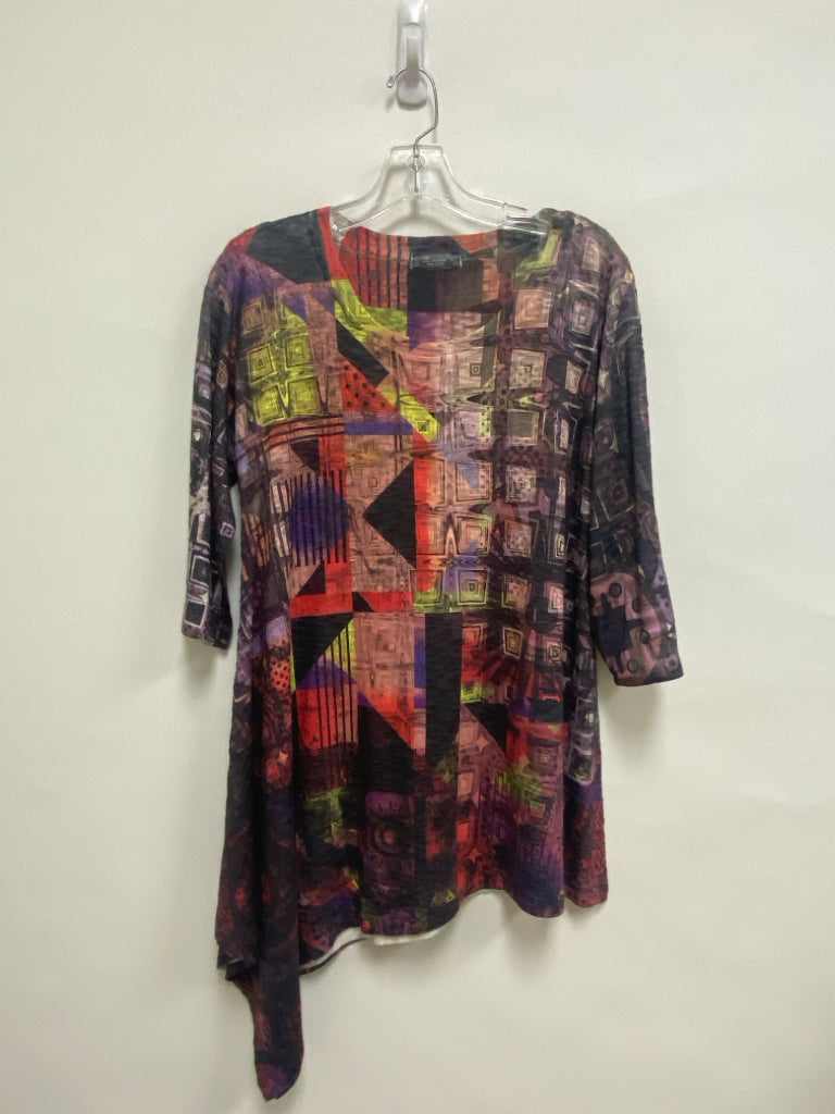 Inoah Size S Black/Cream Purple/Multi Abstract Tunic Ladies Top