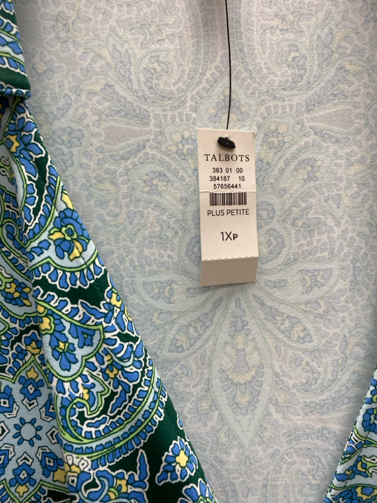 NWT Talbots  SIZE  1XP Blue Green/White Floral Wrap Plus Size Dress