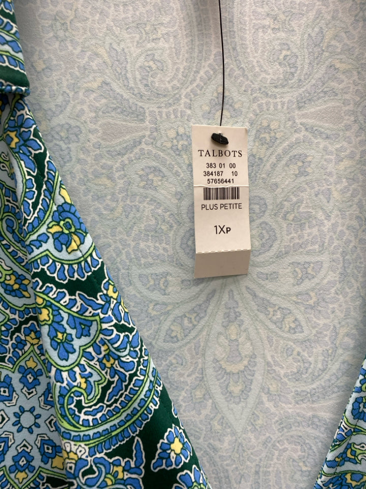 NWT Talbots  SIZE  1XP Blue Green/White Floral Wrap Plus Size Dress