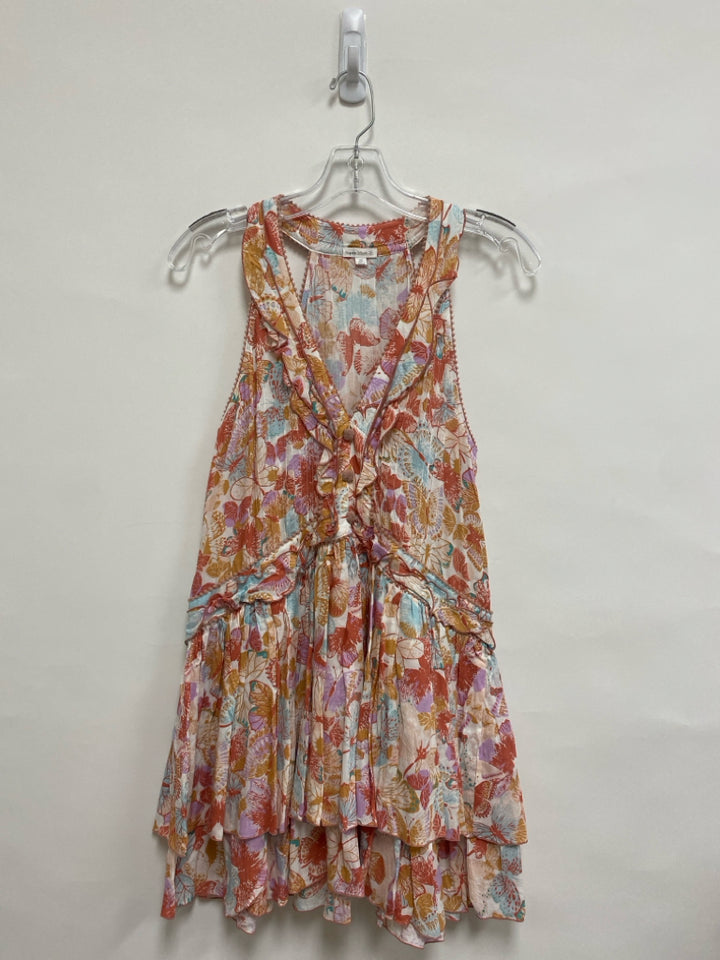 Poupette St.Barth Size XS Coral/Aqua Terra Cotta/Multi Butterflies Ladies Dress
