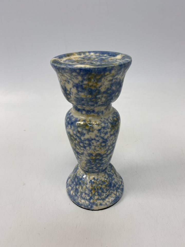 Blue/White Mottled Ceramic Candleholder(s)