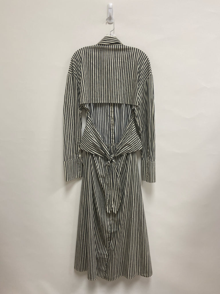 Size XL Black Cream Striped Button Up Ladies Dress
