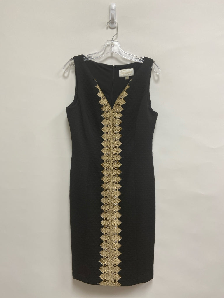 Pappagallo Size 8 Black Gold Lace Sleeveless Ladies Dress
