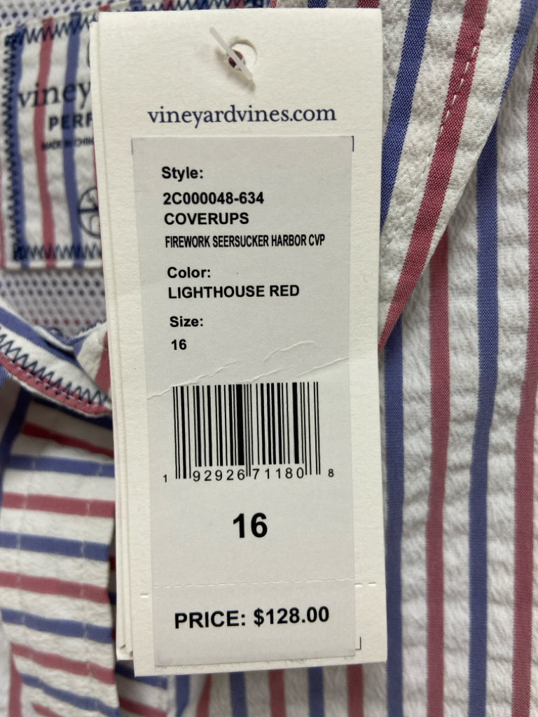 NWT Vineyard Vines  SIZE  16 Red/White Blue Stripes Seersucker Plus Size Dress