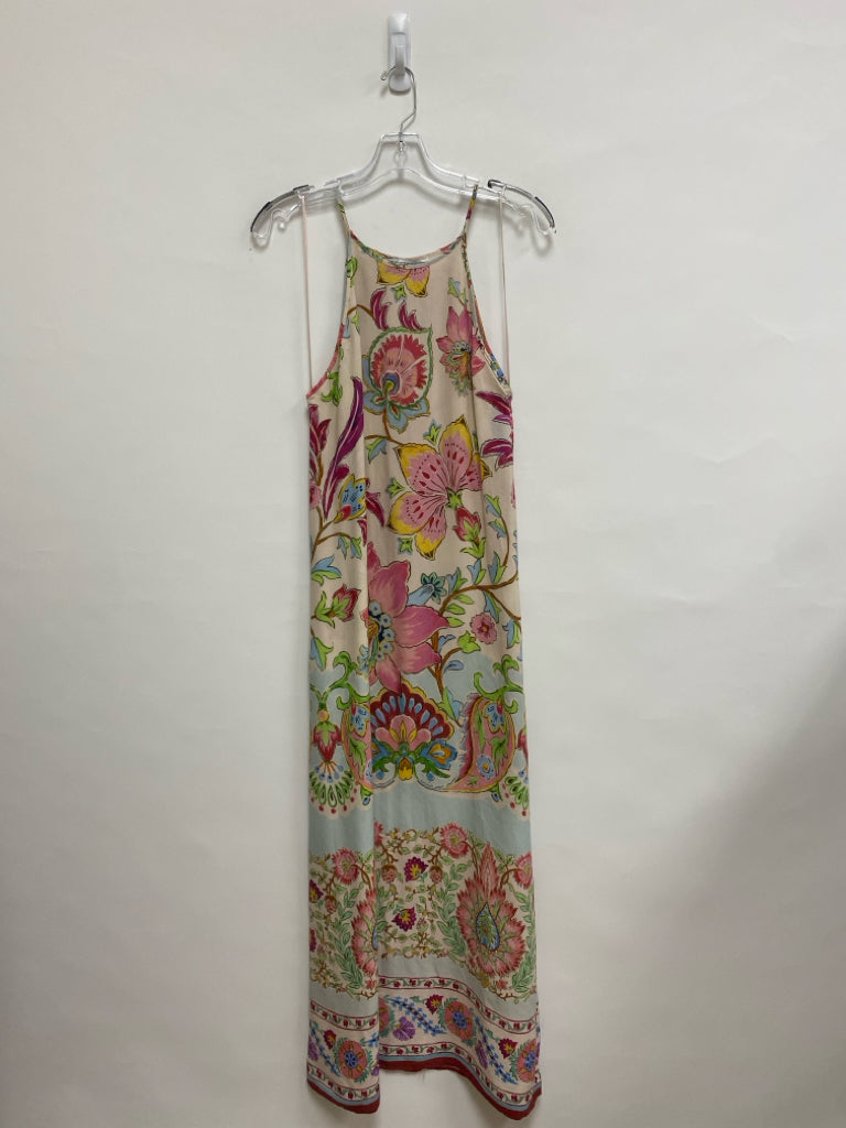 Zara Size M Pale Pink Green/Blue Flowers Sleeveless Ladies Dress