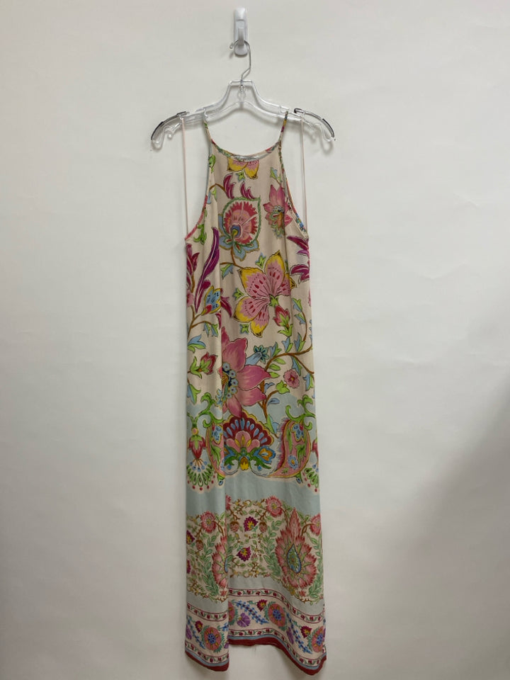 Zara Size M Pale Pink Green/Blue Flowers Sleeveless Ladies Dress