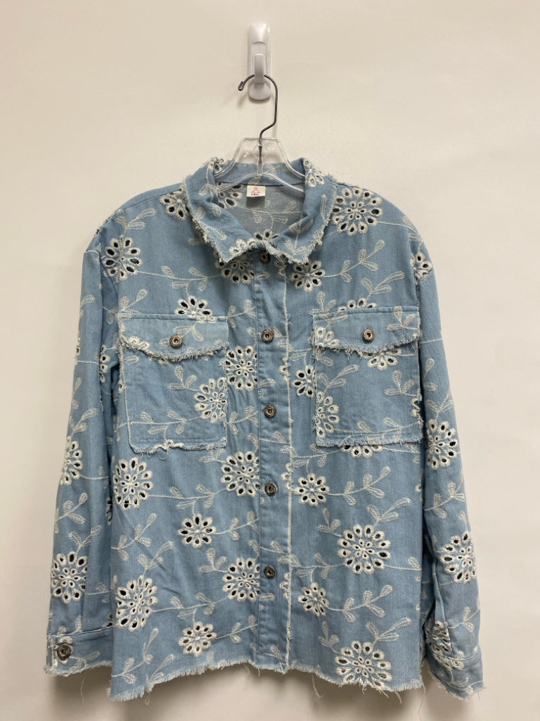 Size L Pale Blue Embroidered Eyelet Ladies Jacket