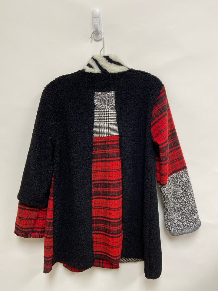 Ali Miles Size M Black/White Red Patchwork Button Up Ladies Jacket