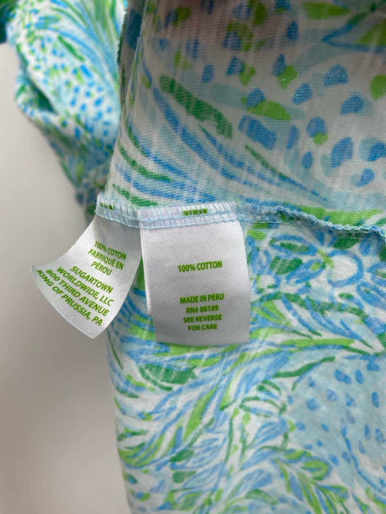 LILLY PULITZER Size XL White Green/Blue Floral Ladies Top