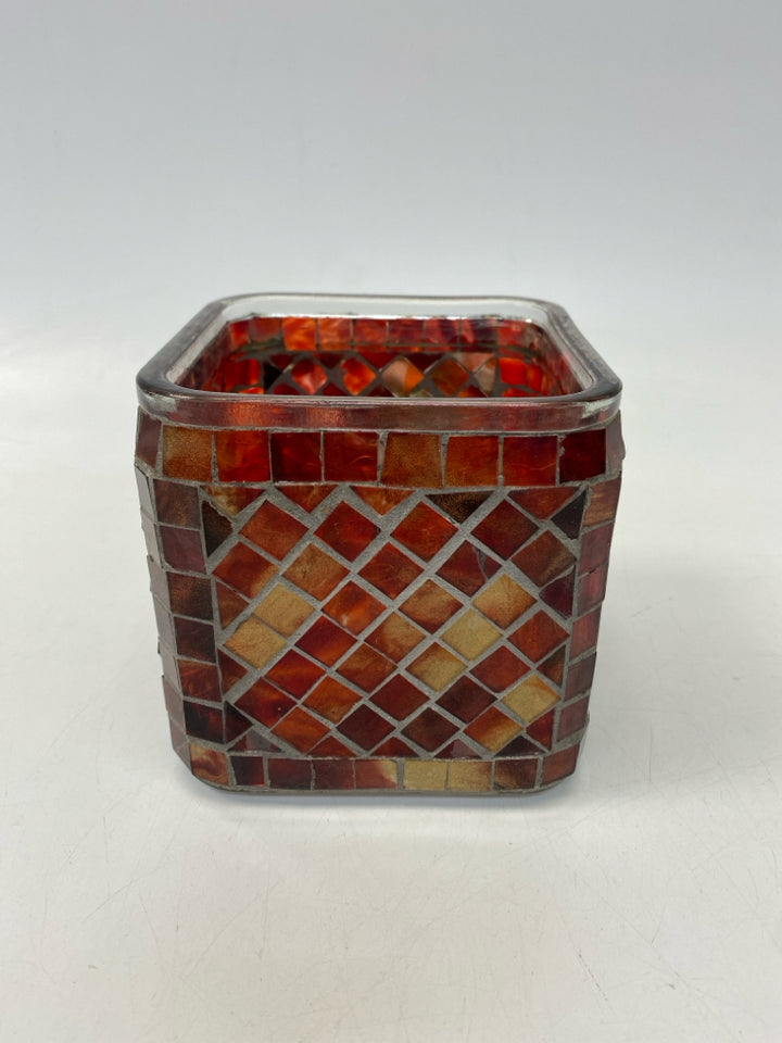 Red Gold Mosaic Glass Candleholder(s)