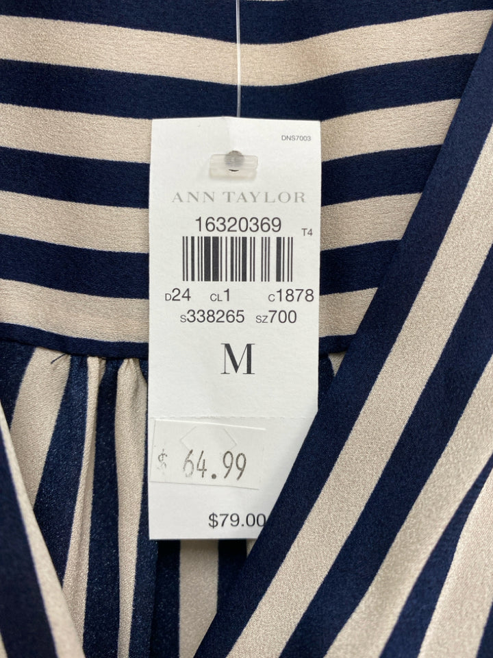 NWT Ann Taylor Size M Navy Beige Striped Sleeveless Ladies Top